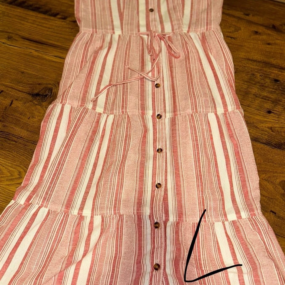 Striped Button-Front Midi Dress in Pink and White
